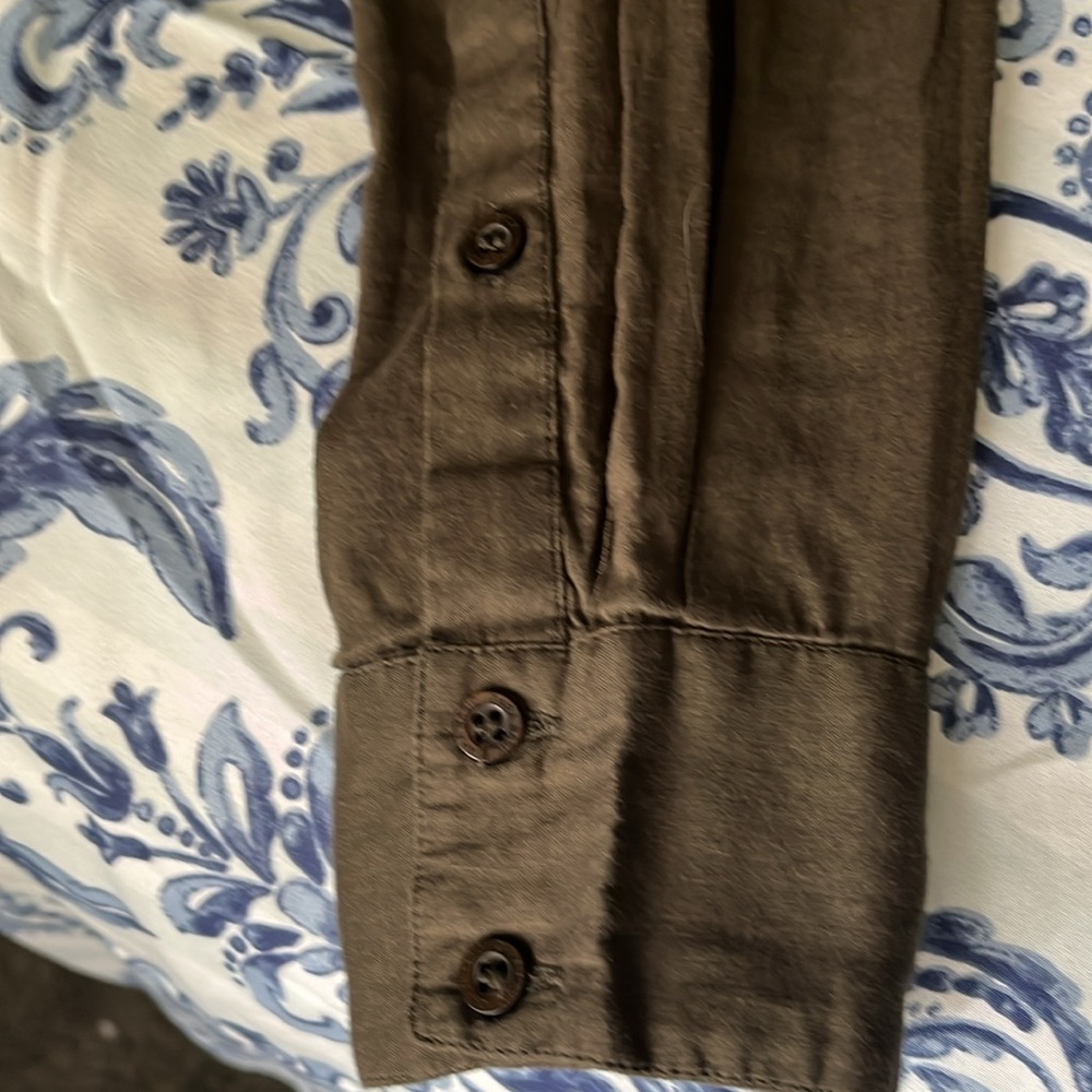 Zara Basic Dark Olive Button-Up Blouse - image 8